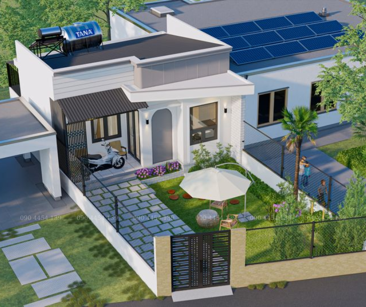 nhà mái bằng sân vườn