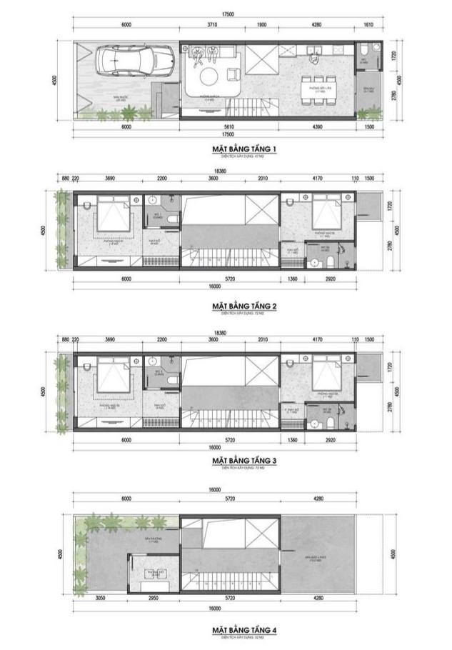 thiết kế nhà phố 4 tầng 4.5x17.5m