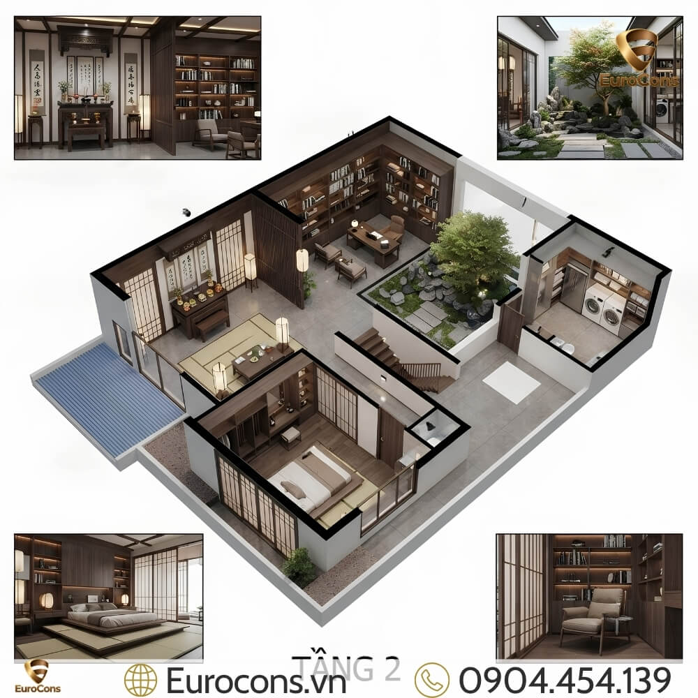 Mẫu Nhà Mái Nhật 2 Tầng 10x30m