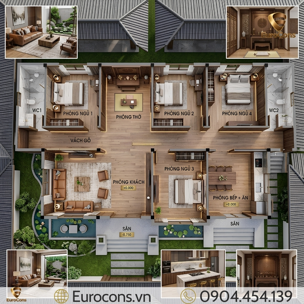 mẫu nhà cấp 4 mái nhật 140m2