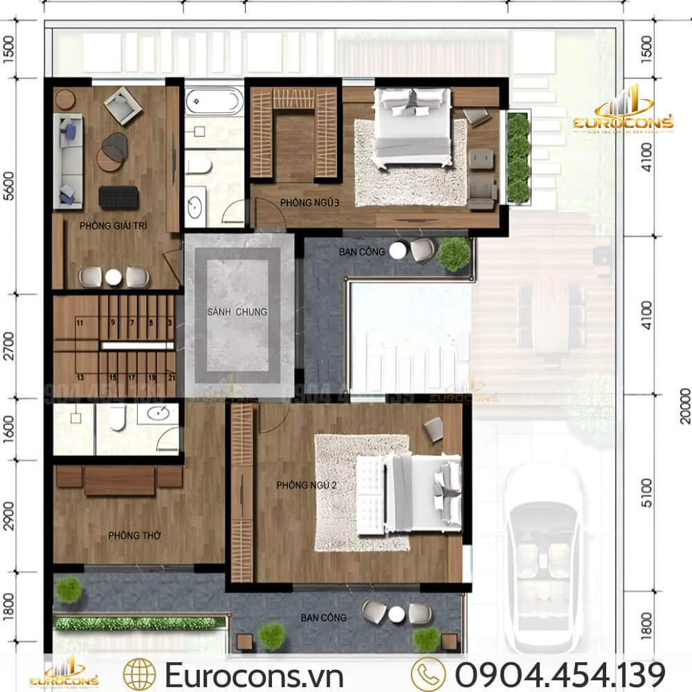 Mẫu Nhà Phố 2 Tầng 15x20m