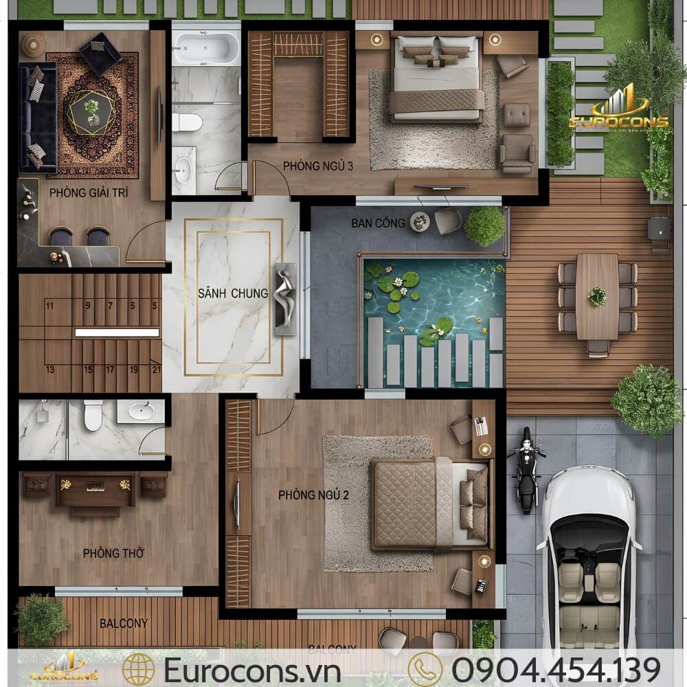 Mẫu Nhà Phố 2 Tầng 15x20m