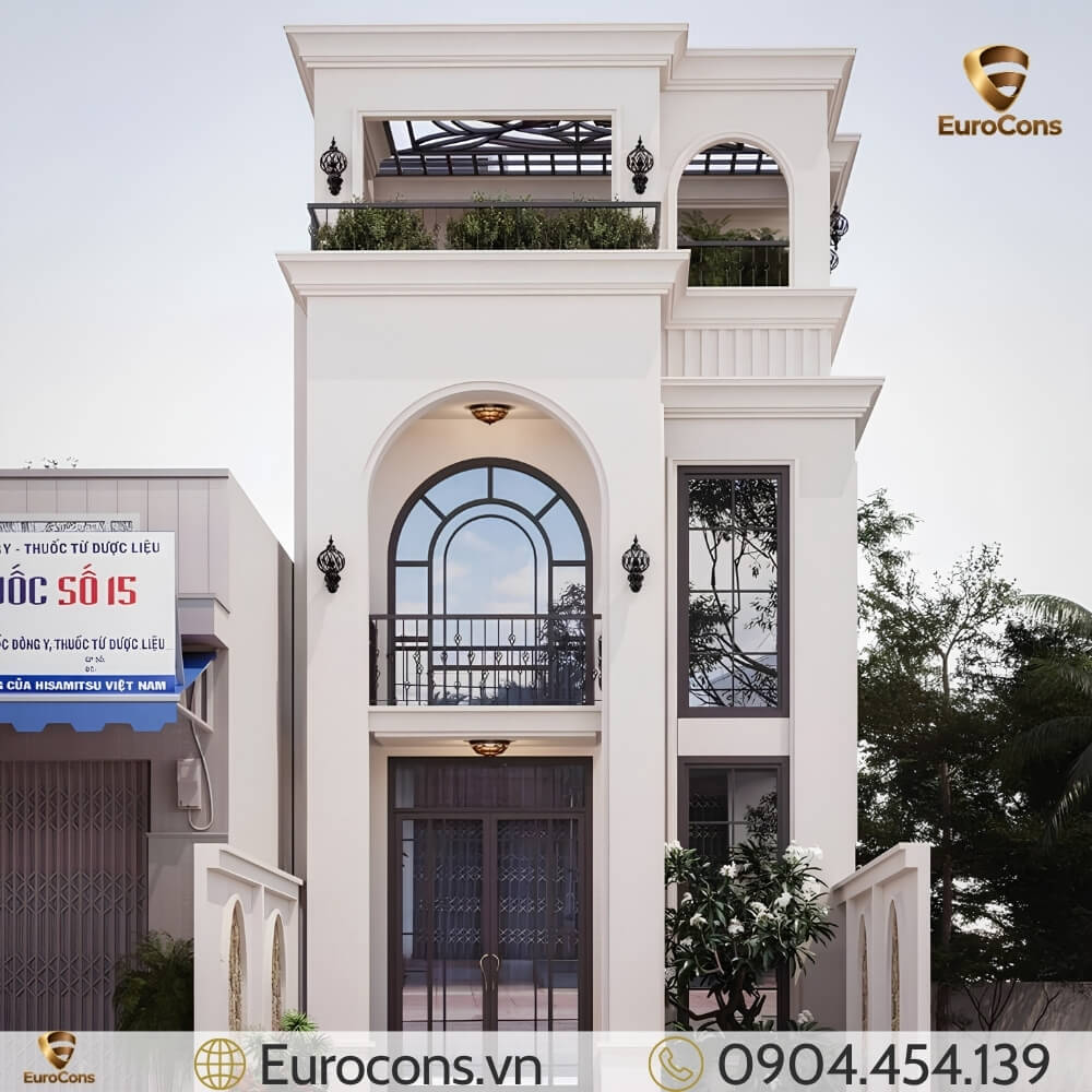 Bản vẽ mặt bằng nhà phố 3 tầng 5x24 cổ điển Pháp Eurocons