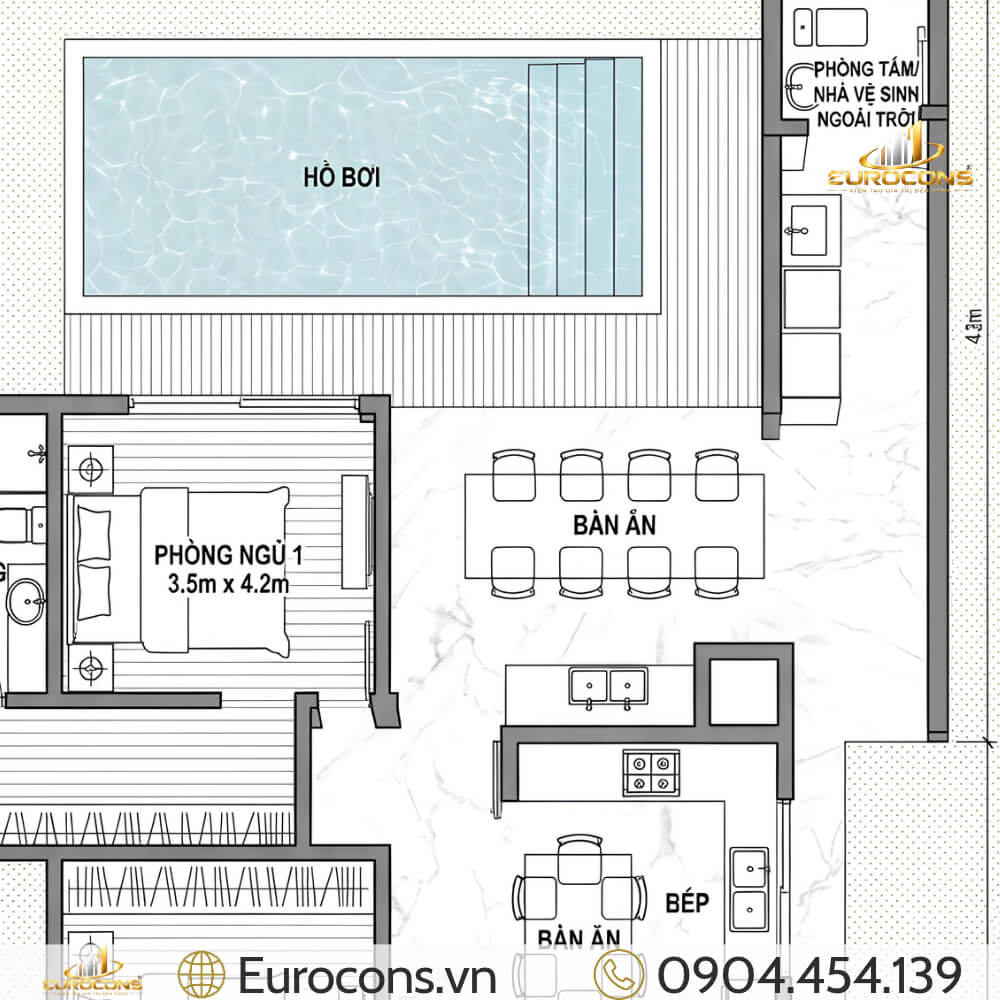 mẫu nhà phố có hồ bơi 7x15.5m