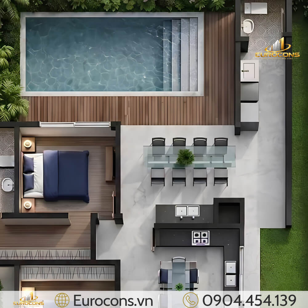 mẫu nhà phố có hồ bơi 7x15.5m