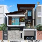 mẫu nhà mái lệch 2 tầng 6x17 phong cách Bắc Âu