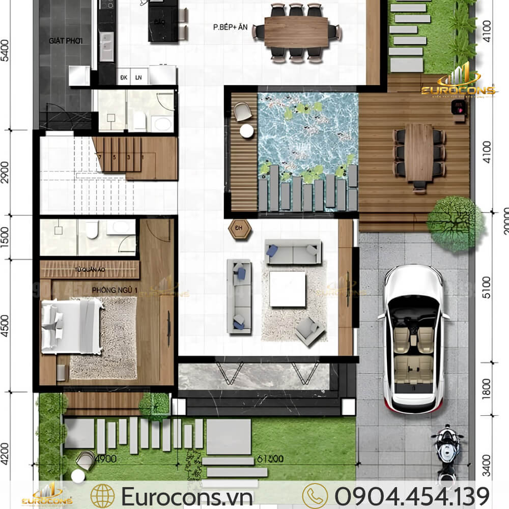 Mẫu Nhà Phố 2 Tầng 15x20m