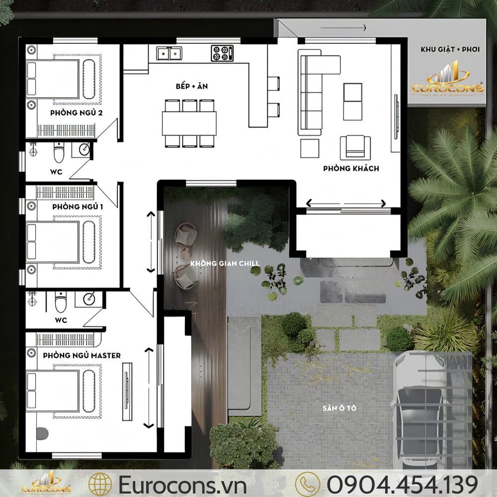 mẫu nhà cấp 4 140m2 phong cách nghỉ dưỡng